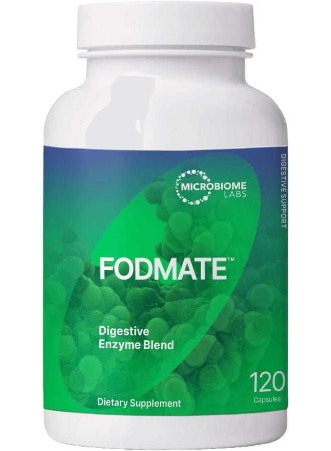 Microbiome Labs Fodmate - Digestive Enzyme Blend with Lactase + Alpha Galactosidase - Multi Enzyme Supplement to Support Occasional Bloating Relief & FODMAP Digestion (120 Count) - Image 1